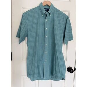 Ralph Lauren Mens M Blake Green Blue Plaid Button Up Shirt Short Sleeve Spring